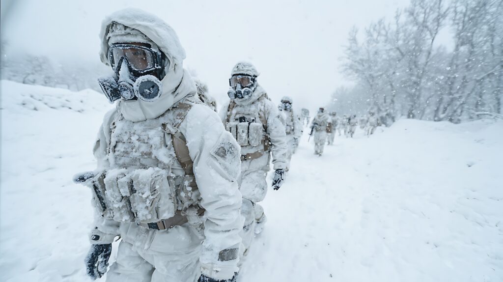Soldiers walking in the snow
