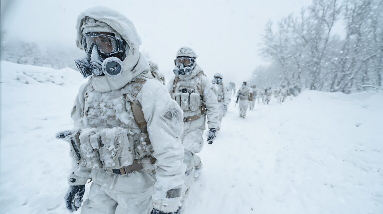 Soldiers walking in the snow