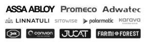 ASSA ABLOY Group, Adwatec, Promeco, Jak-Metalli, Polarmatic, Hyundai Convion, Kärävä, Linnatuli, Farmi Forest, Jucat, Sitowise